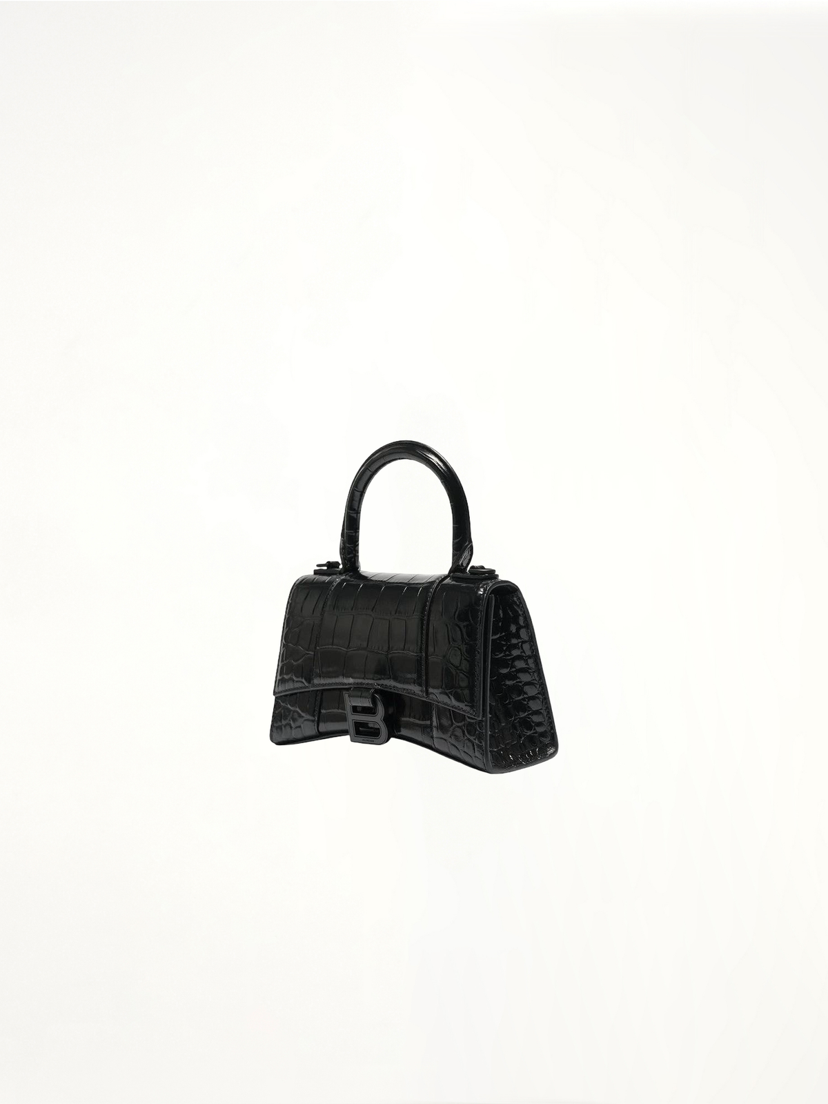 BALENCIAGA Hourglass XS Croco Embossed Bag (Black)