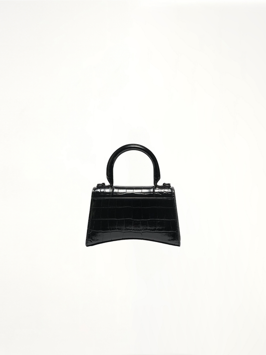 BALENCIAGA Hourglass XS Croco Embossed Bag (Black)