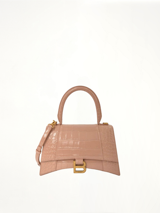 Image of Bags. Productname: BALENCIAGA Hourglass Small Croco Embossed Bag in Beige colour by brand - BALENCIAGA