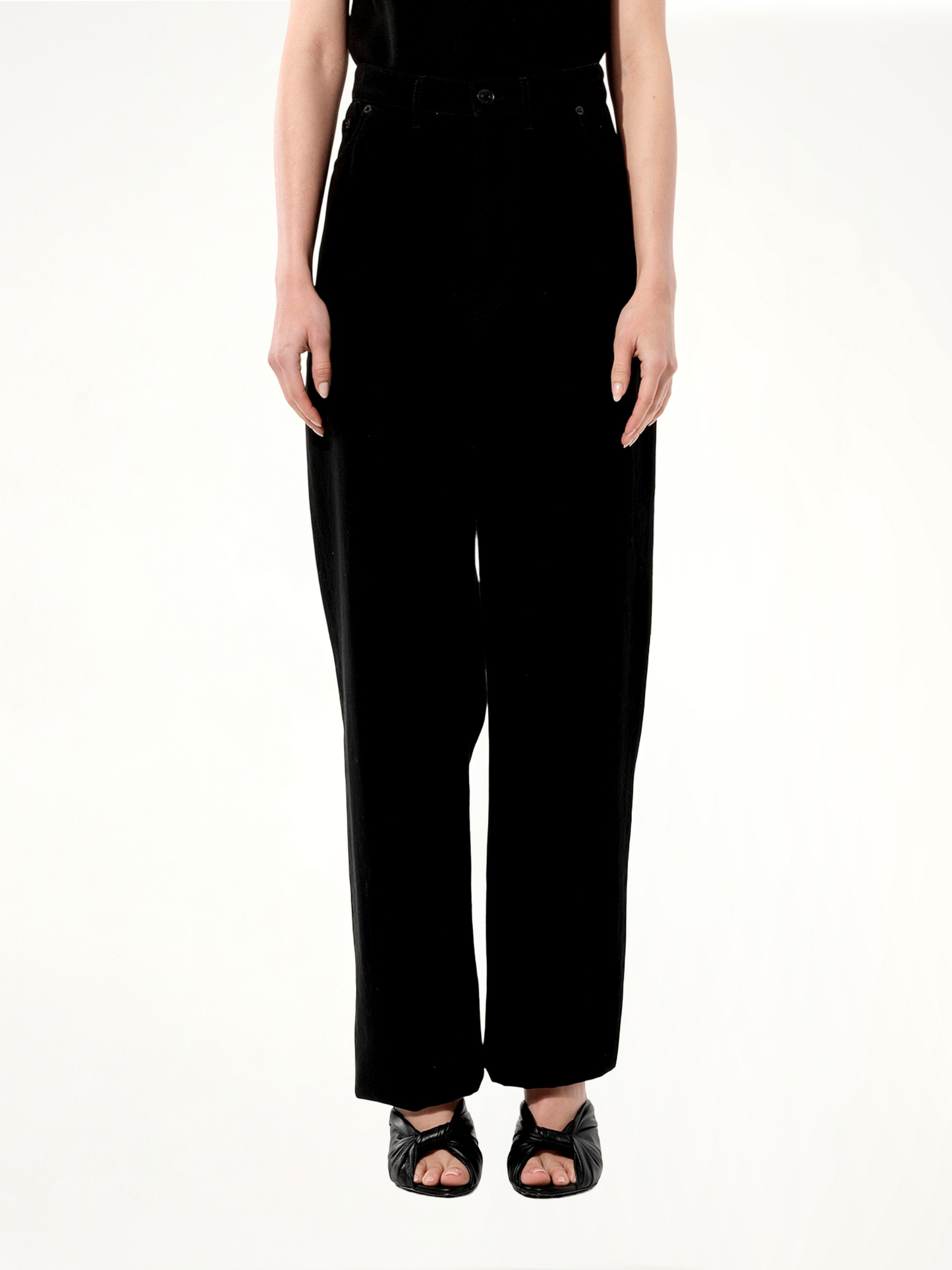 Image of a model wearing Denim. Productname: BALENCIAGA Baggy Denim Jeans in BLACK colour by brand - BALENCIAGA