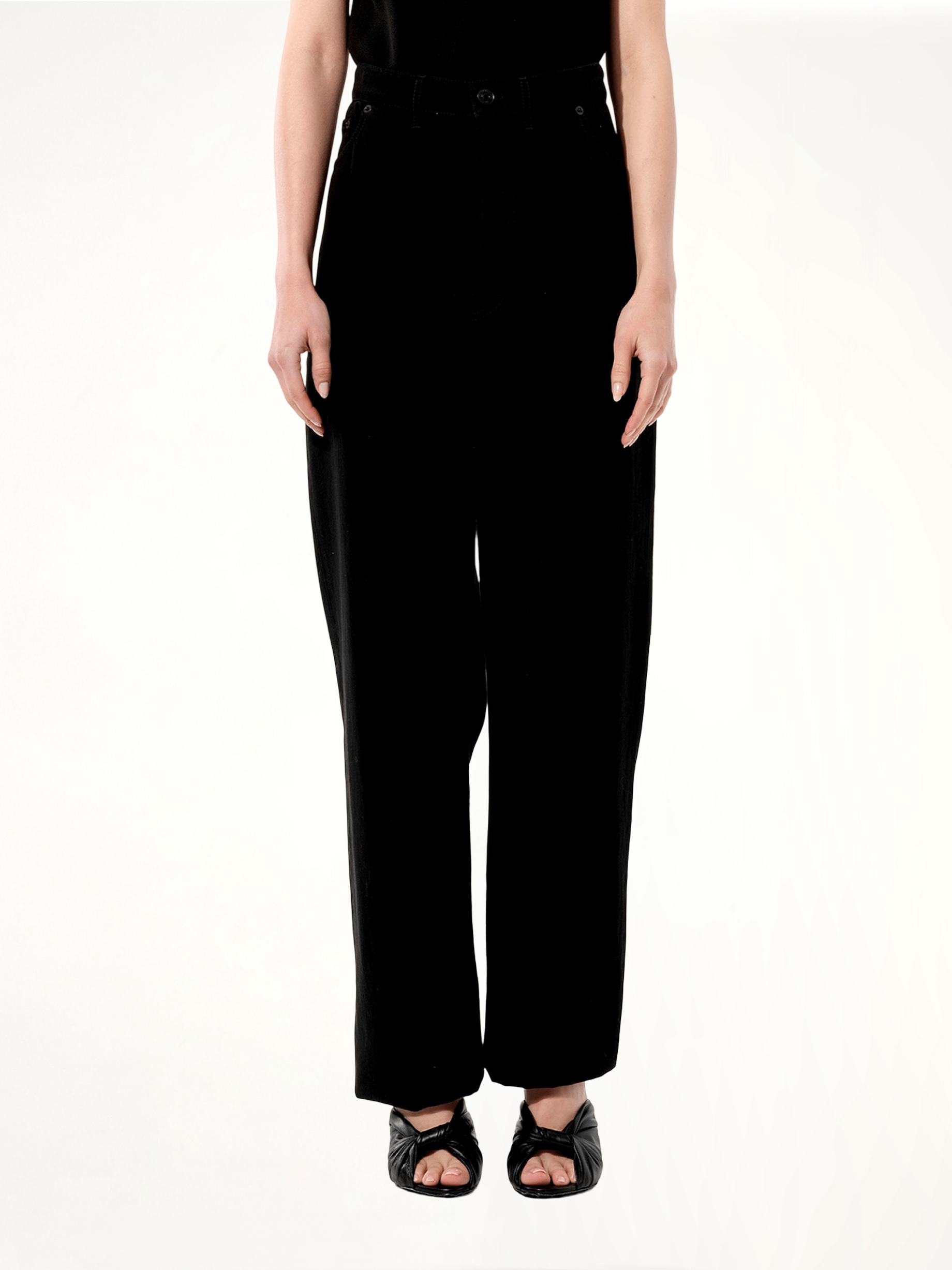 Image of a model wearing Denim. Productname: BALENCIAGA Baggy Denim Jeans in BLACK colour by brand - BALENCIAGA