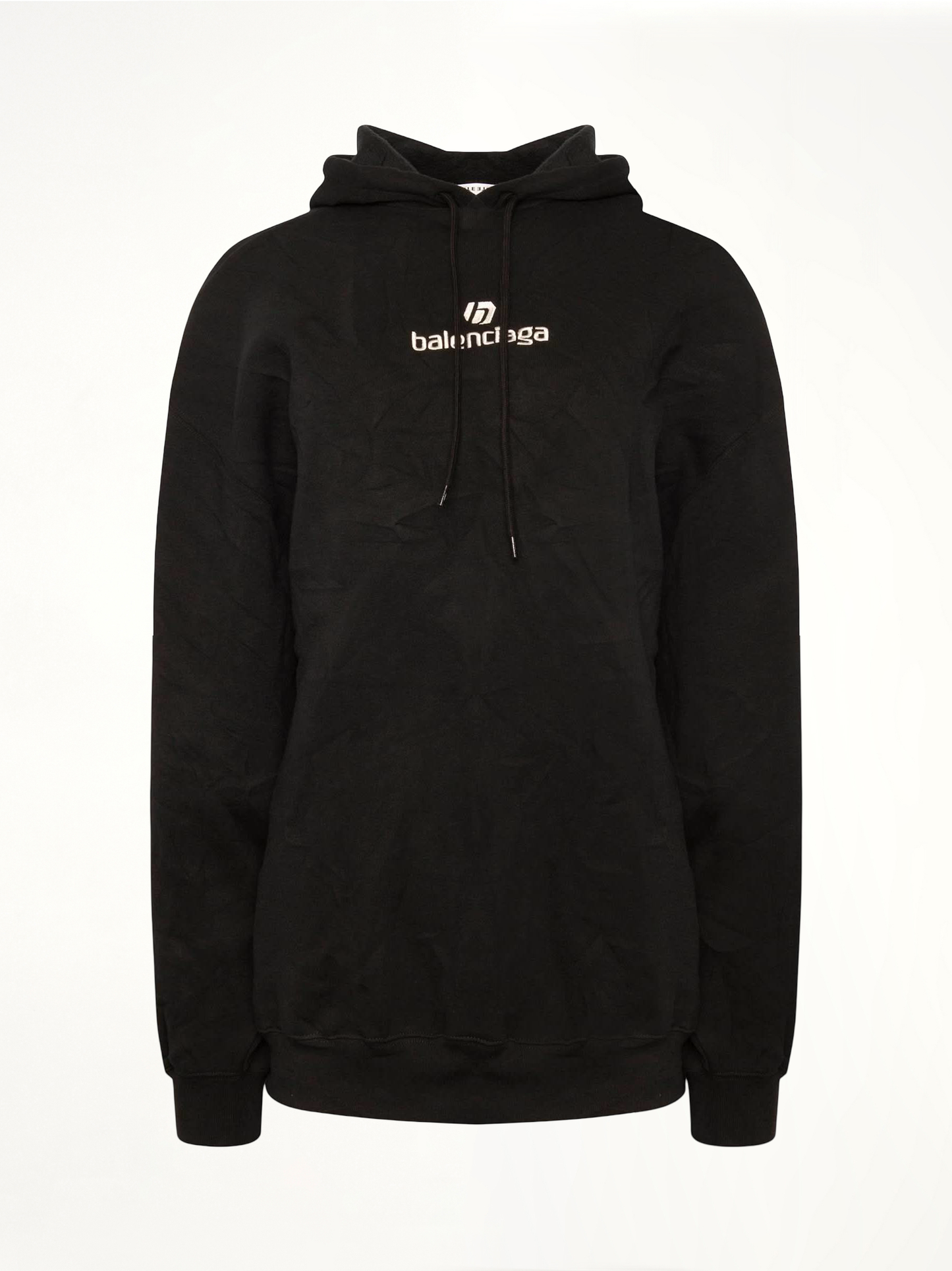 Image of a model wearing Outerwear. Productname: BALENCIAGA Sponsor Logo Hoodie in BLACK colour by brand - BALENCIAGA
