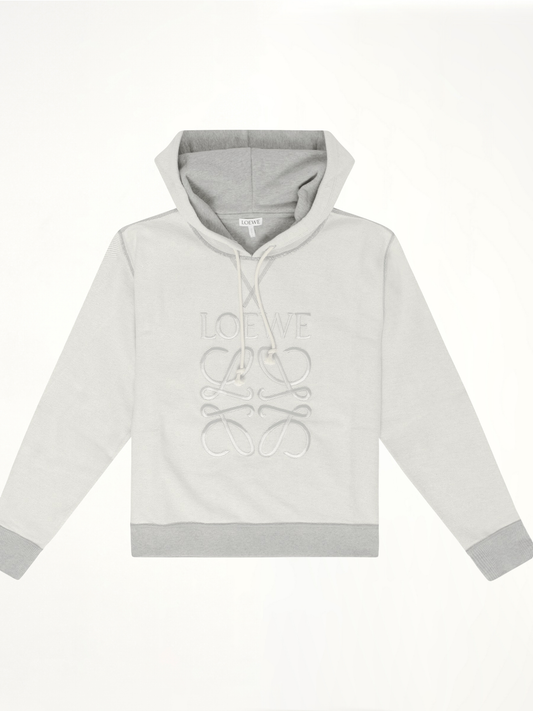 Image of a model wearing Outerwear. Productname: LOEWE Anagram Hoodie in GREY colour by brand - LOEWE