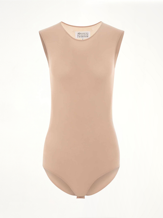 Image of a model wearing Tops. Productname: MAISON MARGIELA Sleeveless Bodysuit in PINK colour by brand - MAISON MARGIELA