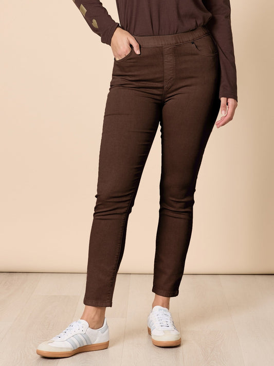 Image of Jeans. Product name - Chicago Slim Leg Jean Chocolate in Chocolate colour by brand - Threadz