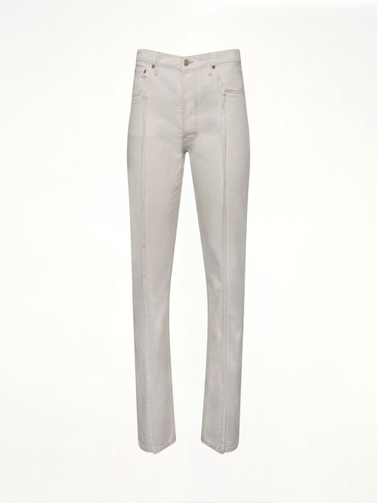 Image of a model wearing Denim. Productname: MAISON MARGIELA Frayed Straight Leg Jeans in WHITE colour by brand - MAISON MARGIELA