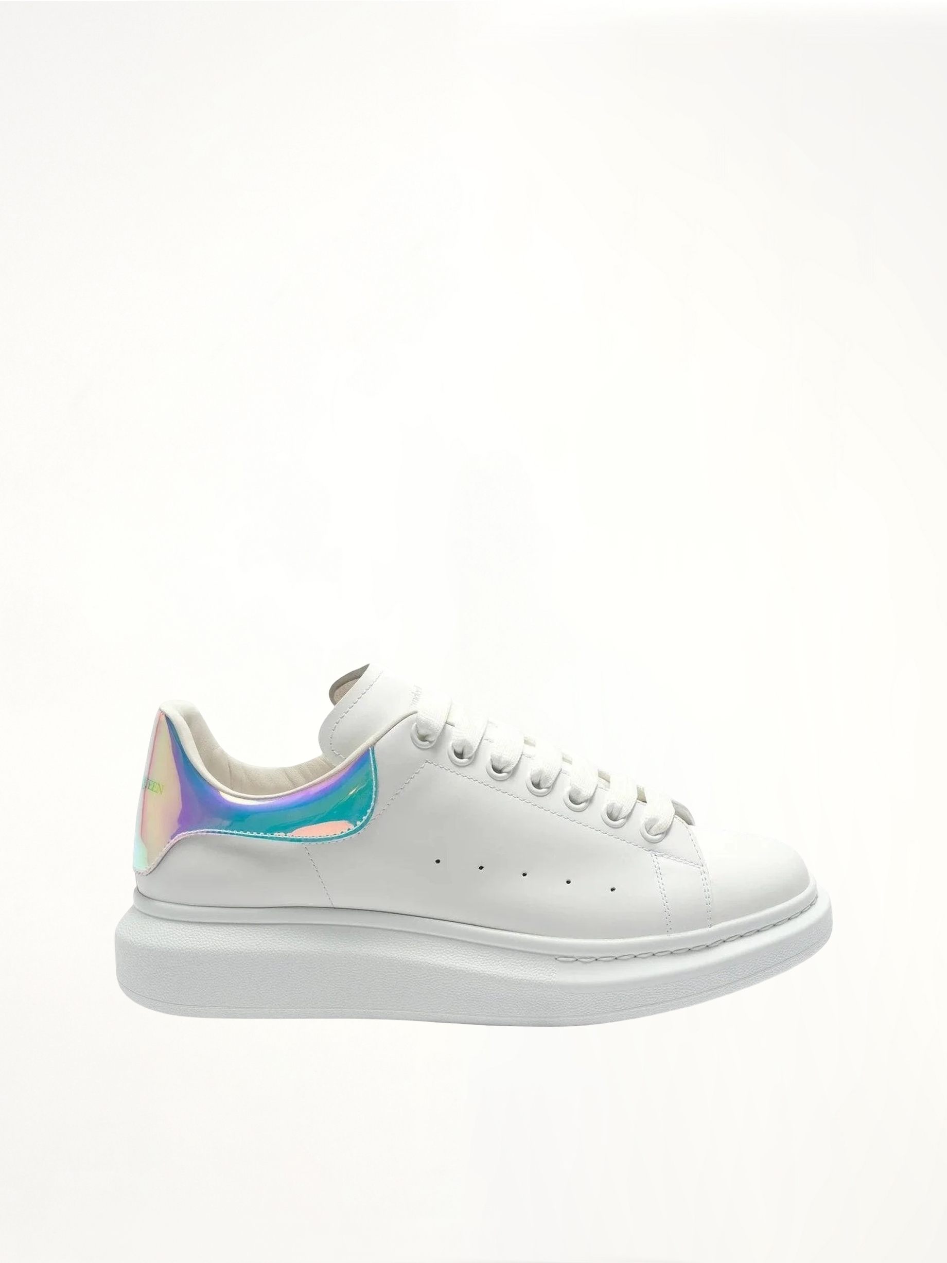 Image of Sneakers. Productname: ALEXANDER MCQUEEN Larry Iridescent Heel Sneaker in WHITE colour by brand - ALEXANDER MCQUEEN