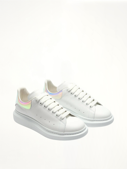ALEXANDER MCQUEEN Larry Iridescent Heel Sneaker (White)