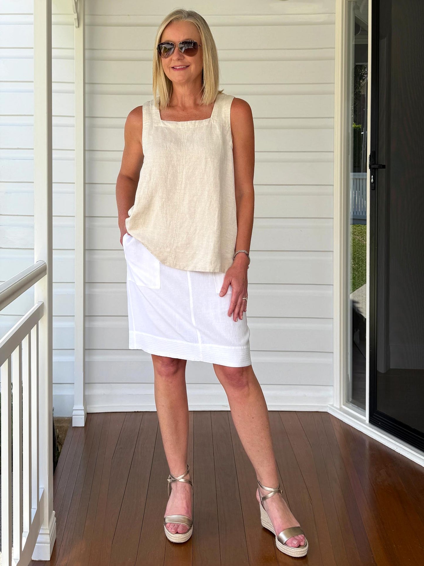 Gordon Smith Lino Stitch Hem Detail Skirt (White)