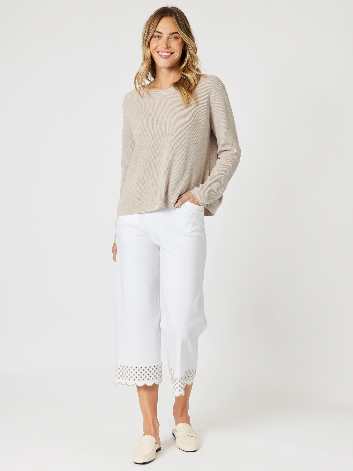 Gordon Smith Scallop Hem Pant (White/Natural)