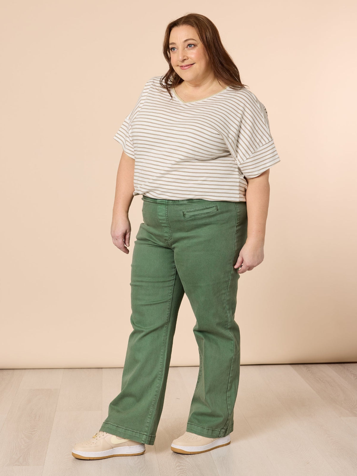 Threadz Maddy Pull on Wide Leg Jean (Khaki)