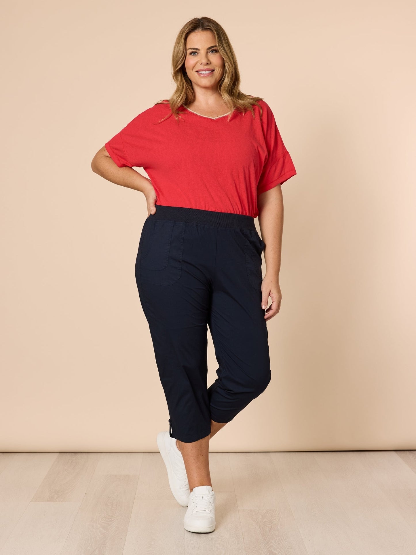 Threadz Santorini Cropped Cotton Pant (Navy)