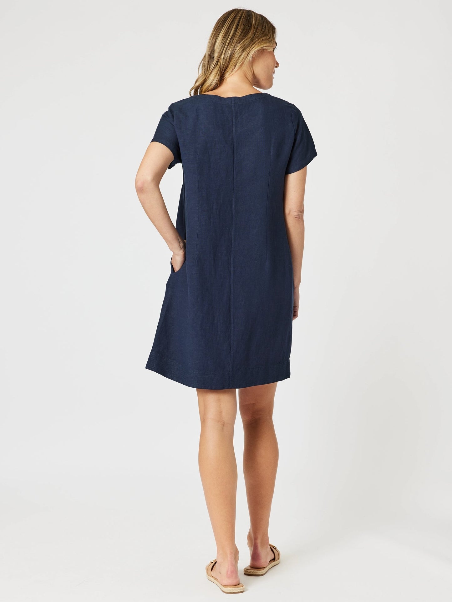 Gordon Smith Lino Stitch Hem Detail Shift Dress (Navy)