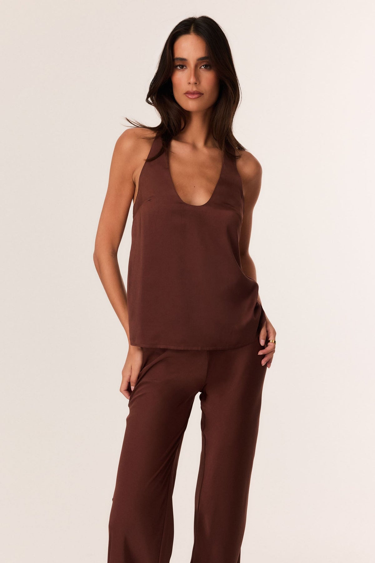 Image of a model wearing Tops. Productname: SNDYS BAMBI TOP 2.0 in Mocha colour by brand - SNDYS