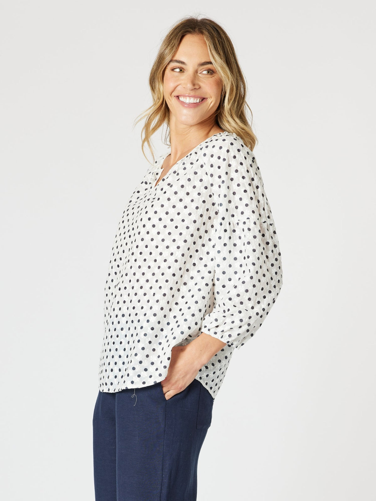 Gordon Smith Get Dotty Embroidered Top (Navy/White)