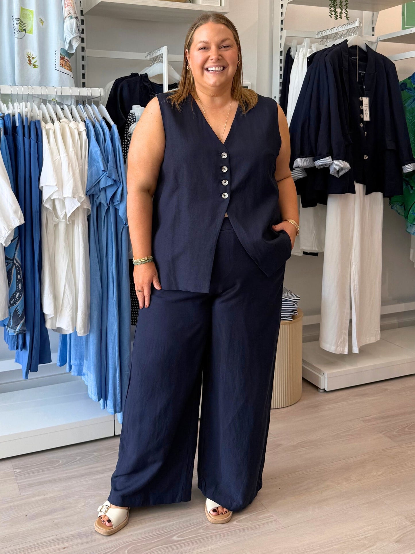 Gordon Smith Lino Wide Leg Pant (Navy)