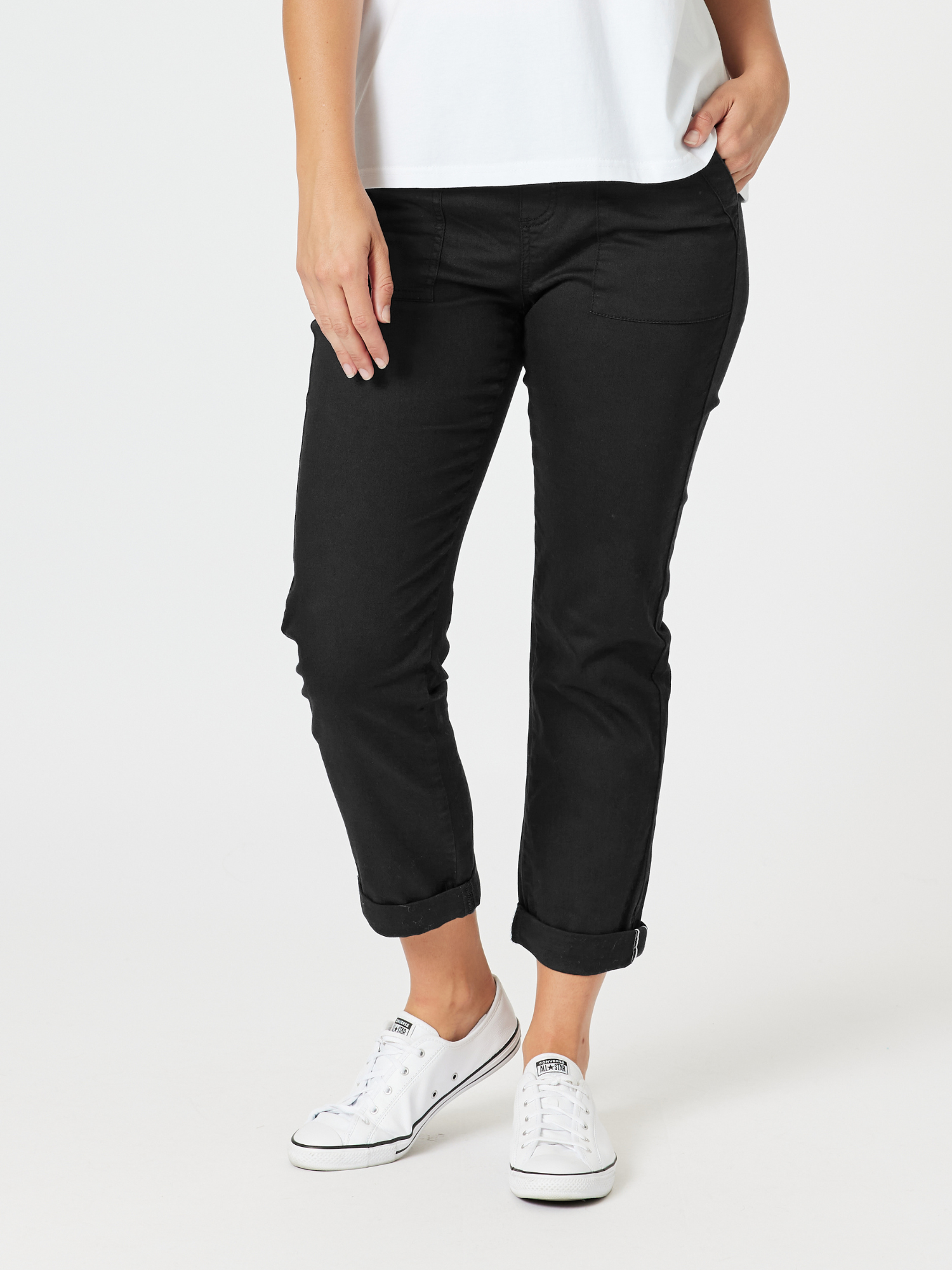 Image of a model wearing Pants. Product name - New Isabella Pant Black in Black colour by brand - Threadz