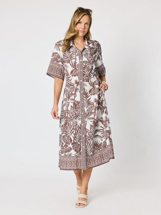 Image of Dresses. Product name - Palm Cove Shirt Dress Espresso White in Espresso White colour by brand - Hammock & Vine