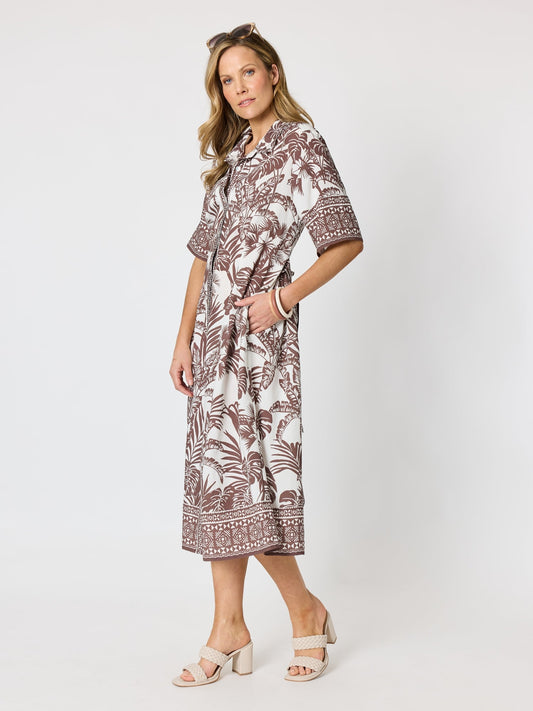 Hammock & Vine Palm Cove Shirt Dress (Espresso White)