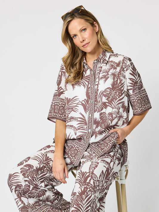 Image of Shirts. Product name - Palm Cove Print Shirt Espresso White in Espresso White colour by brand - Hammock & Vine