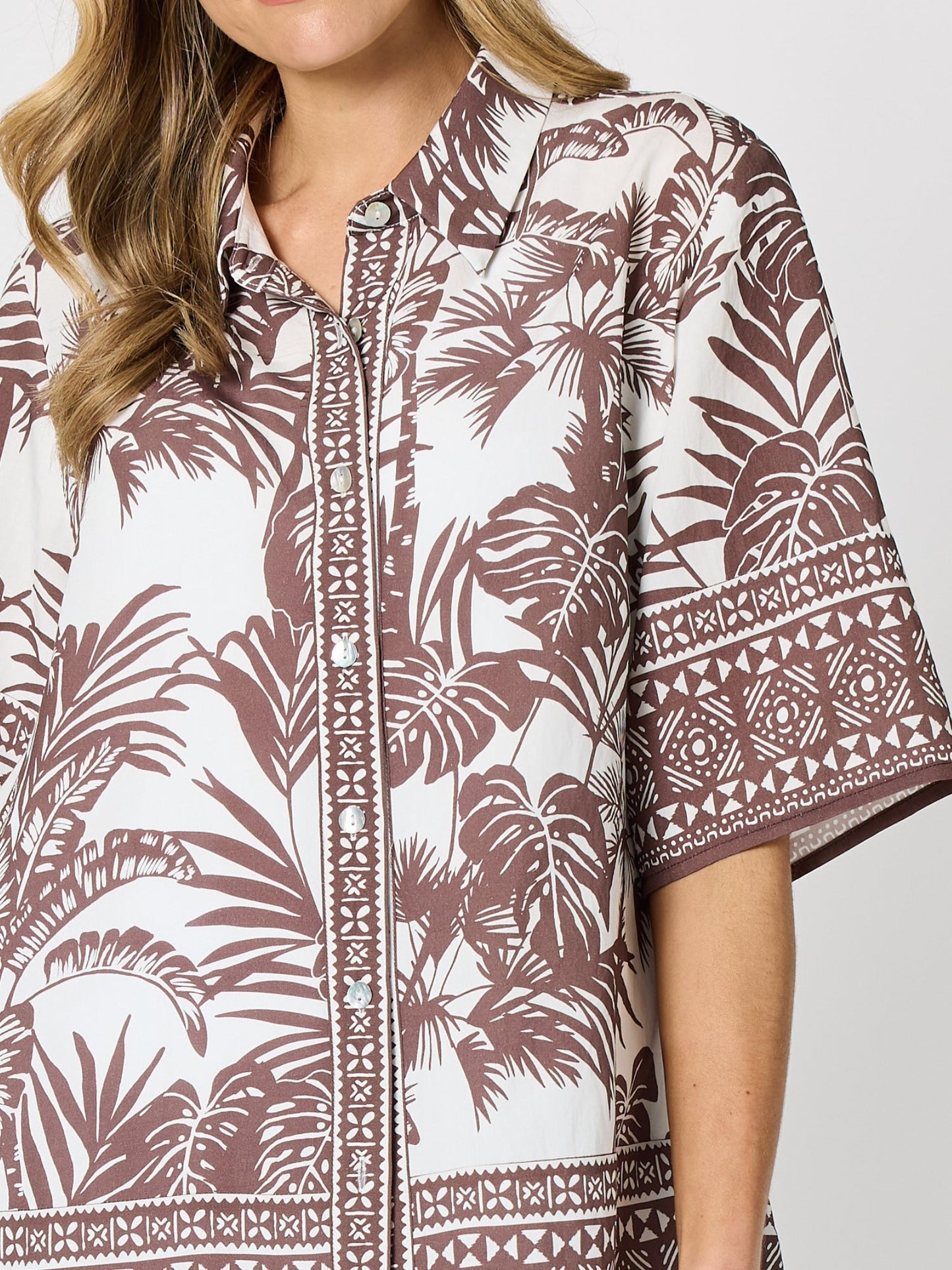 Hammock & Vine Palm Cove Print Shirt (Espresso White)
