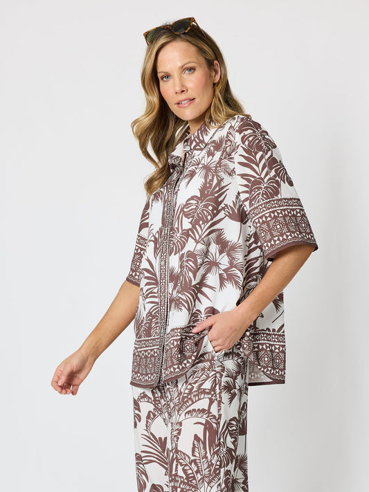 Hammock & Vine Palm Cove Print Shirt (Espresso White)