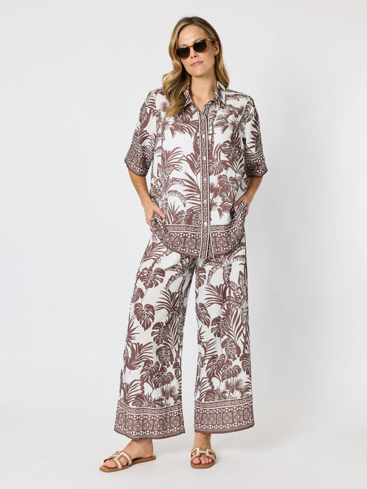 Hammock & Vine Palm Cove Print Shirt (Espresso White)