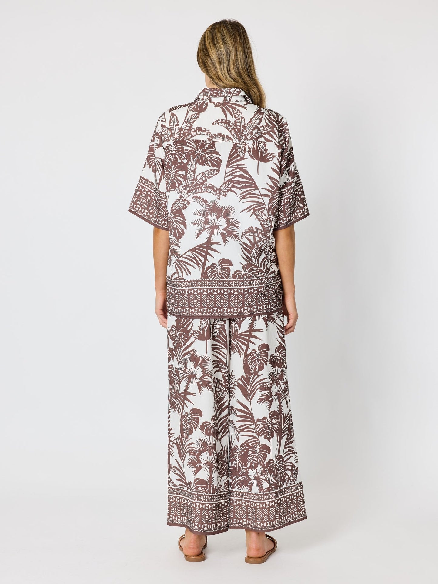 Hammock & Vine Palm Cove Print Wide Leg Pant (Espresso White)