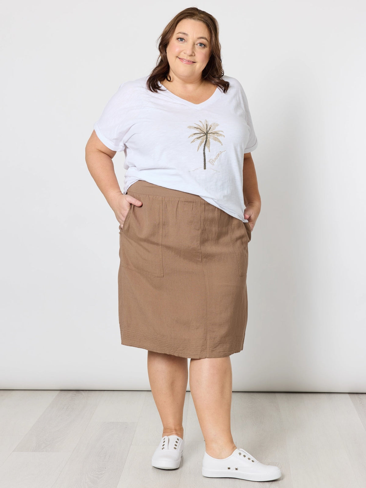 Gordon Smith Lino Stitch Hem Detail Skirt (Nutmeg)