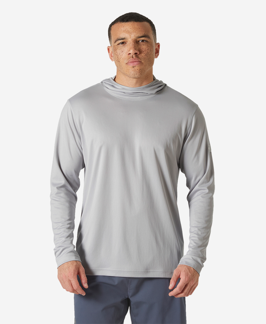 Image of a model wearing Outerwear. Product name - HH TECH HOODIE, Grey Fog in Grey Fog colour by brand - Helly Hansen