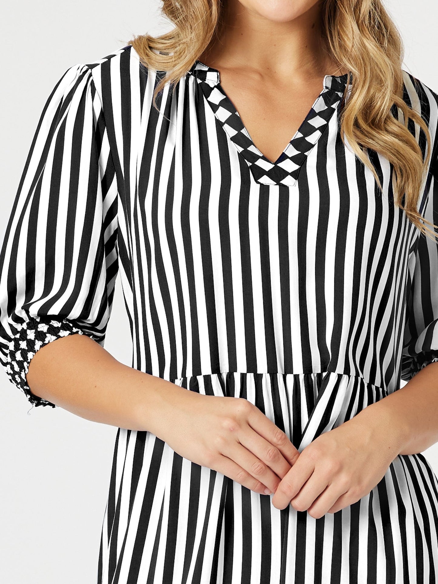 Threadz Harlequin Stripe Tier Dress (Black/White)