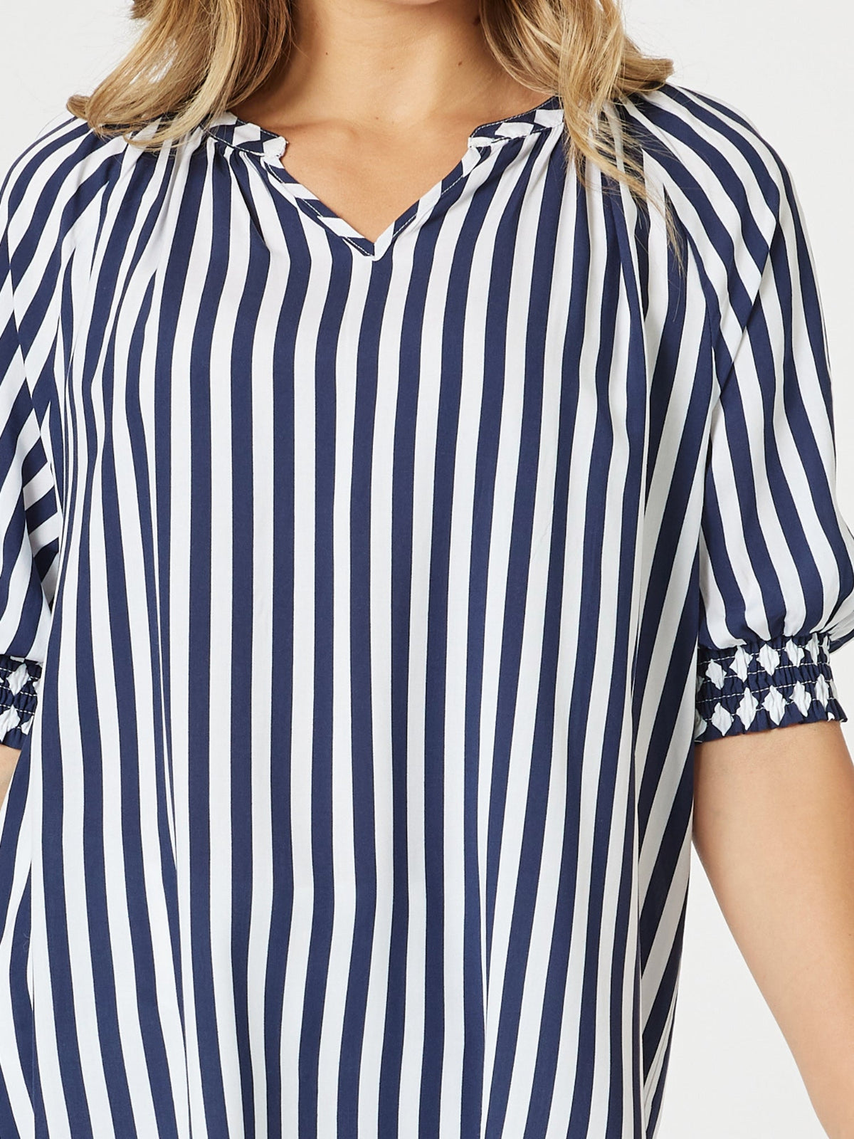 Threadz Harlequin Stripe Print Top (Navy/White)