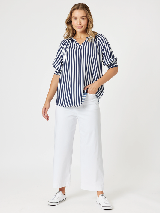 Threadz Harlequin Stripe Print Top (Navy/White)