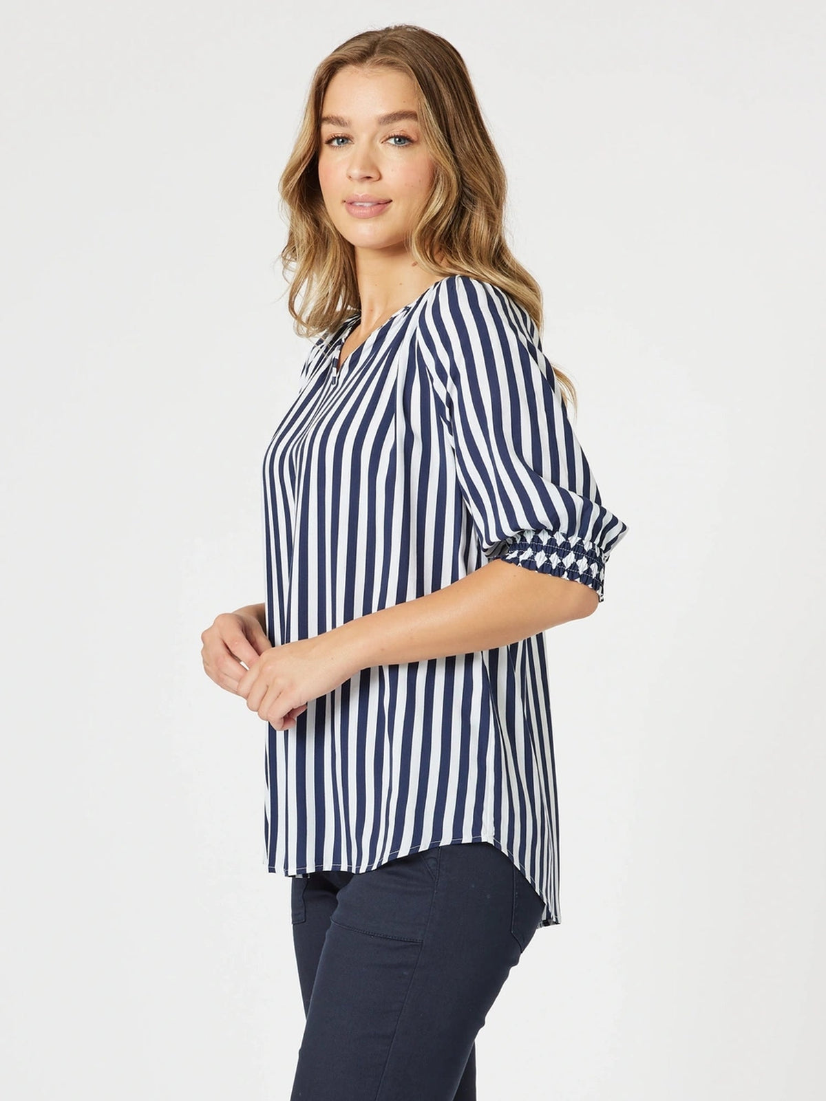 Threadz Harlequin Stripe Print Top (Navy/White)