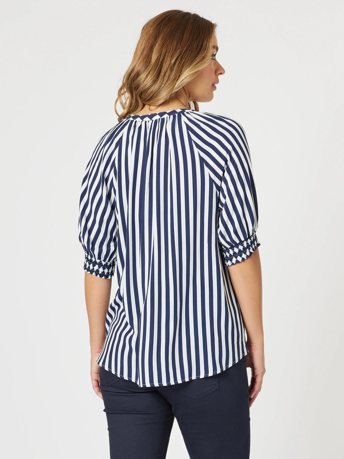 Threadz Harlequin Stripe Print Top (Navy/White)