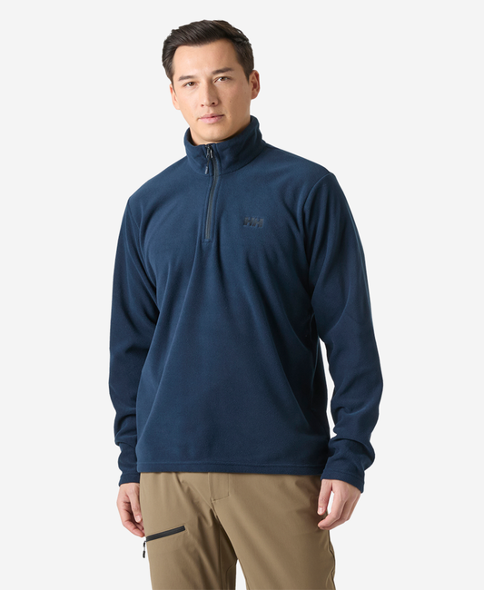 Image of a model wearing Outerwear. Product name - DAYBREAKER 1/2 ZIP FLEECE, Navy in Navy colour by brand - Helly Hansen
