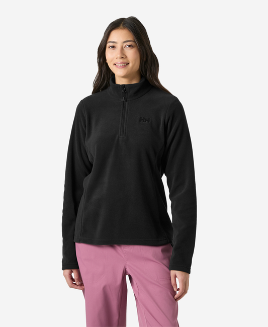 Image of a model wearing Outerwear. Product name - W DAYBREAKER 1/2 ZIP FLEECE, Black in Black colour by brand - Helly Hansen