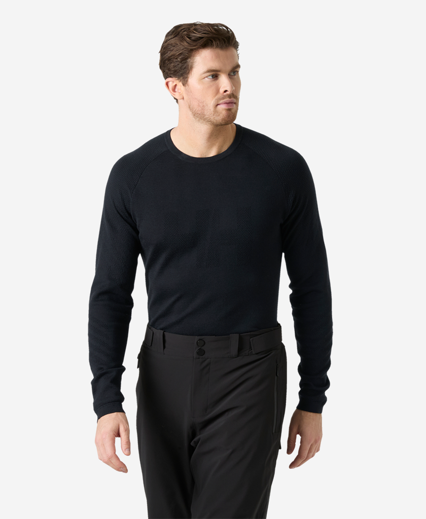 Image of T-Shirts. Product name - LIFA MERINO KNITEVO CREW, Black in Black colour by brand - Helly Hansen