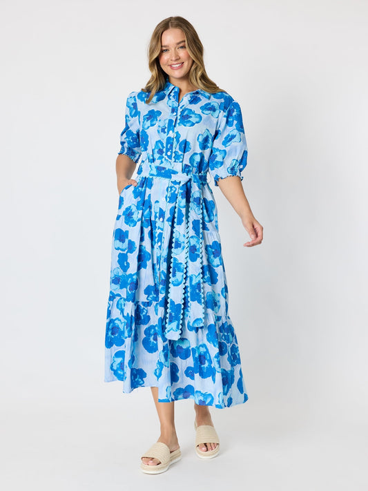 Image of Dresses. Product name - Poppies Floral Print Shirt Dress Aqua Multi in Aqua Multi colour by brand - Threadz
