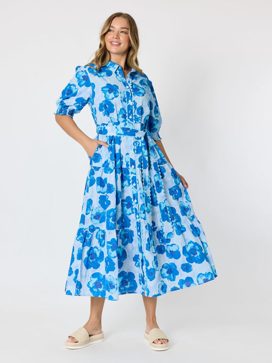 Threadz Poppies Floral Print Shirt Dress (Aqua Multi)