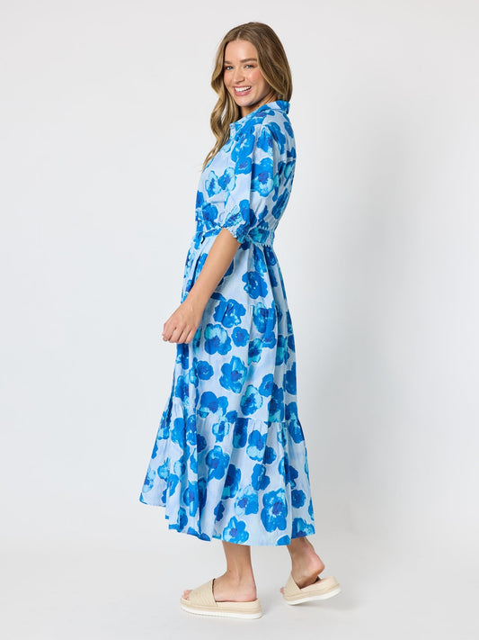 Threadz Poppies Floral Print Shirt Dress (Aqua Multi)