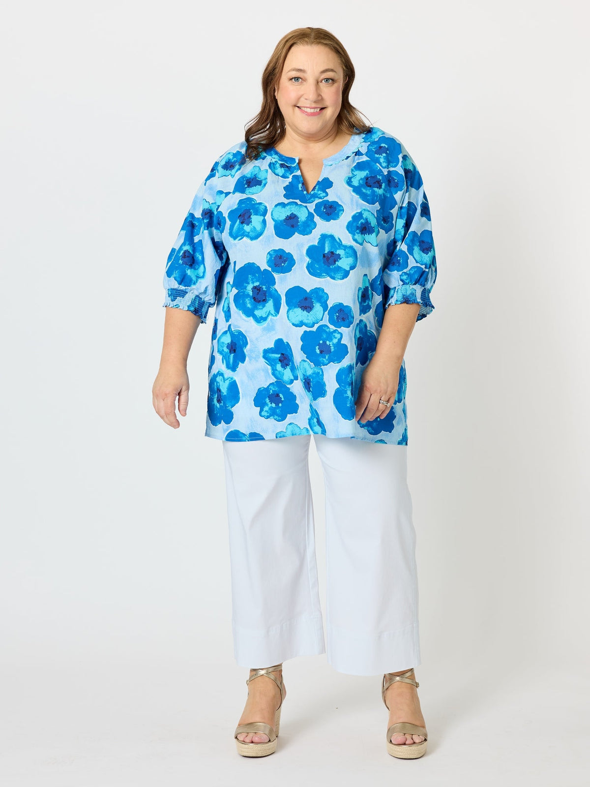 Threadz Poppies Floral Print Top (Aqua Multi)