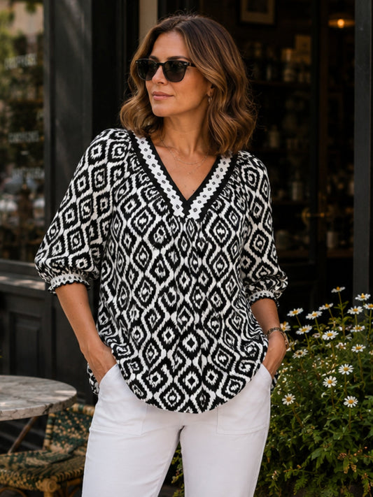 Image of a model wearing Tops. Product name - Diamonds are Forever Top Black/White in Black/White colour by brand - Threadz