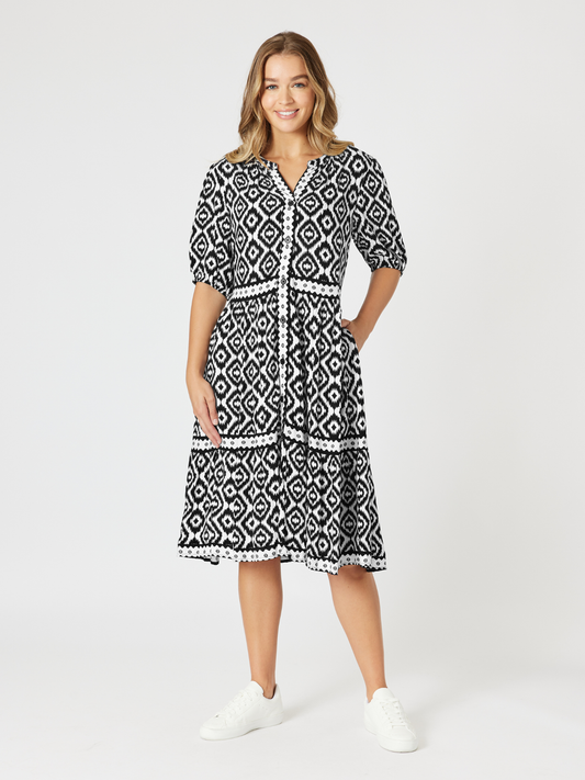 Image of Dresses. Product name - Diamonds are Forever Tier Dress Black White in Black/White colour by brand - Threadz