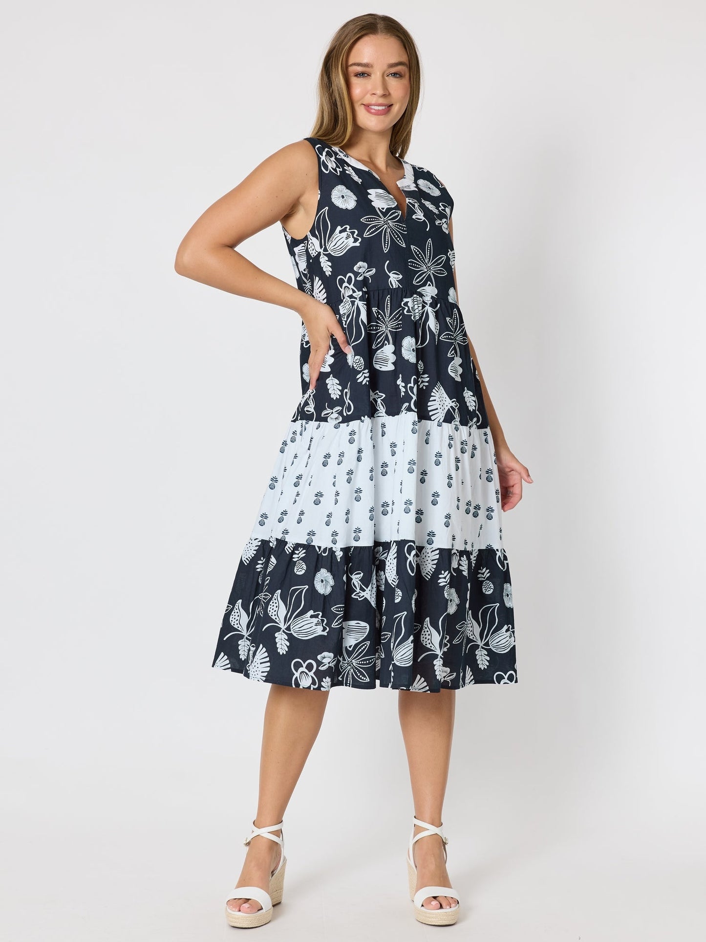 Gordon Smith Palm Springs Print Dress (Navy/White)