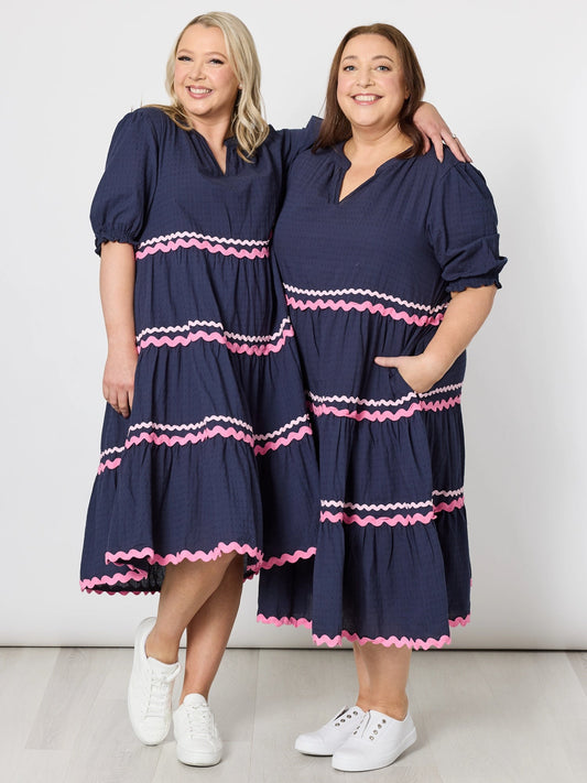 Image of Dresses. Product name - Ric Rac Dress Navy in Navy colour by brand - Threadz