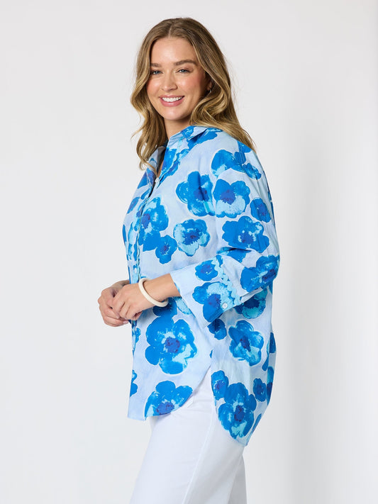 Threadz Poppies Floral Print Shirt (Aqua Multi)