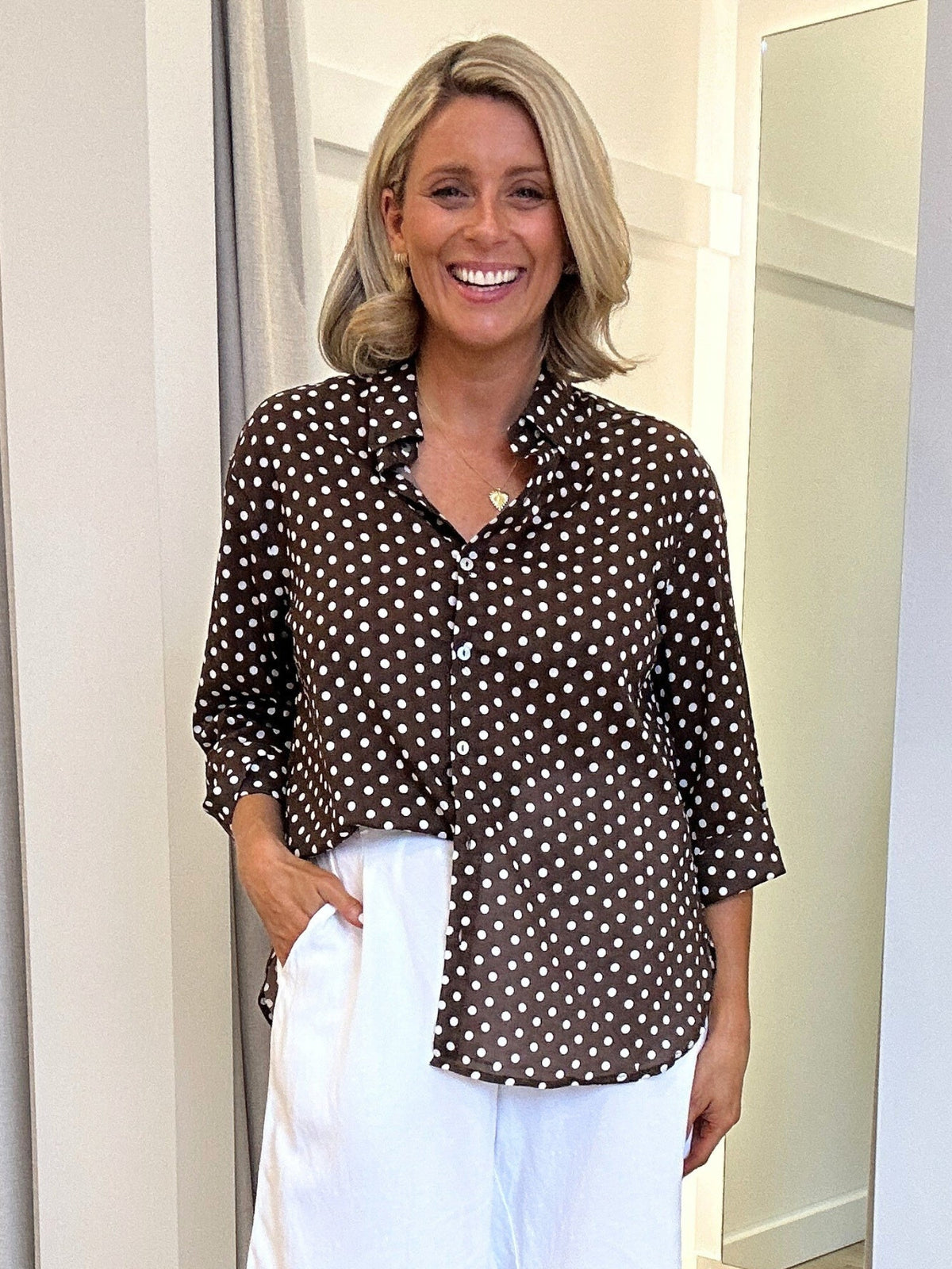 Image of Shirts. Product name - Spotty Cotton Shirt Koko White in Koko White colour by brand - Gordon Smith