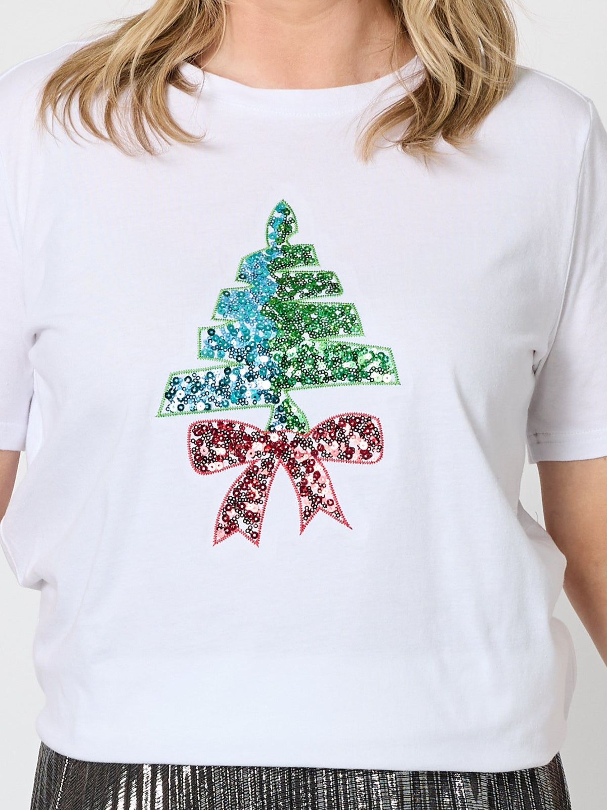 Threadz Sequin Xmas Tree Tee (White Multi)