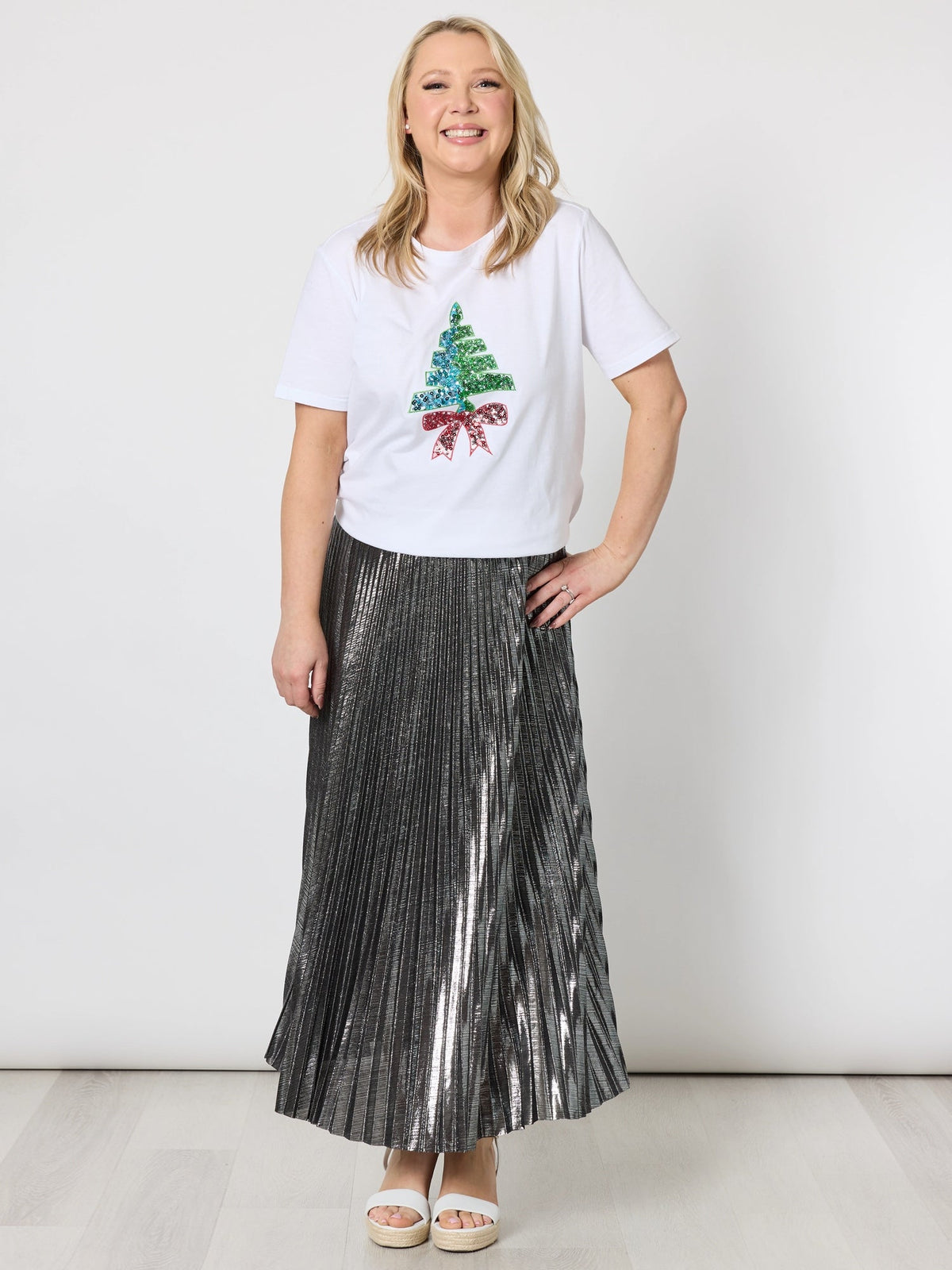 Threadz Shimmer Pleated Skirt (Silver)